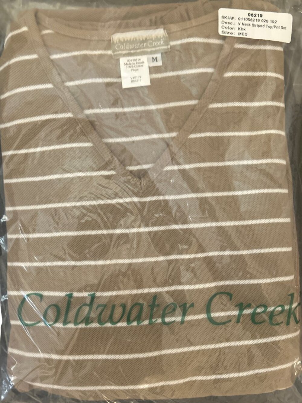 Rare VTG Coldwater Creek NWT V-Neck Striped Top & Pants Set Womens Size Medium